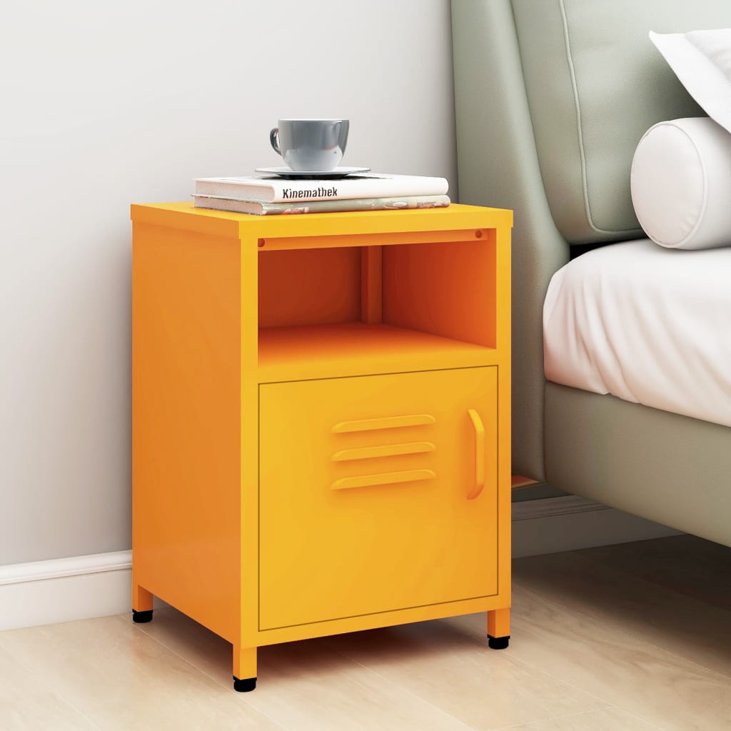 vidaXL Nightstand | Mustard Yellow | Steel | Standard Size | Levelers