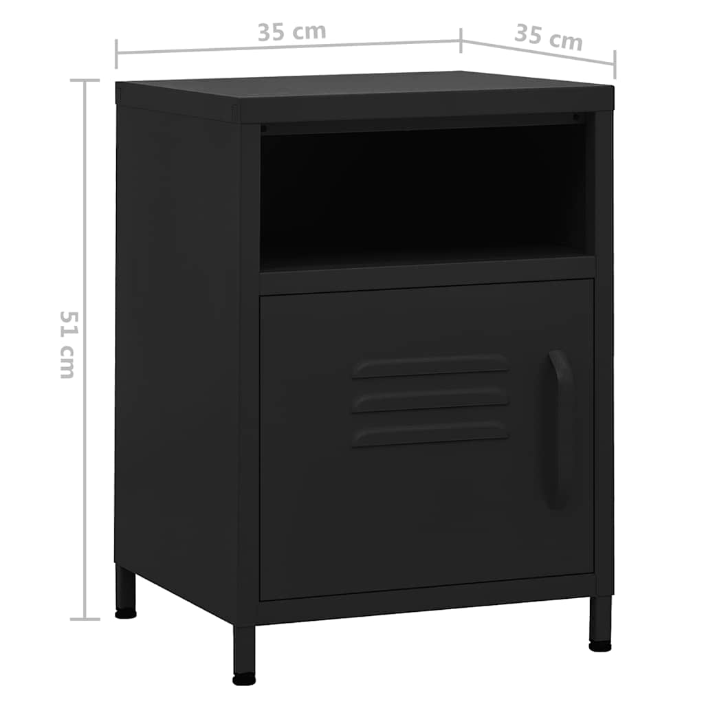 vidaXL Nightstand | Black | Steel | 35x35x51 cm | Levelers | Nightstand | Square