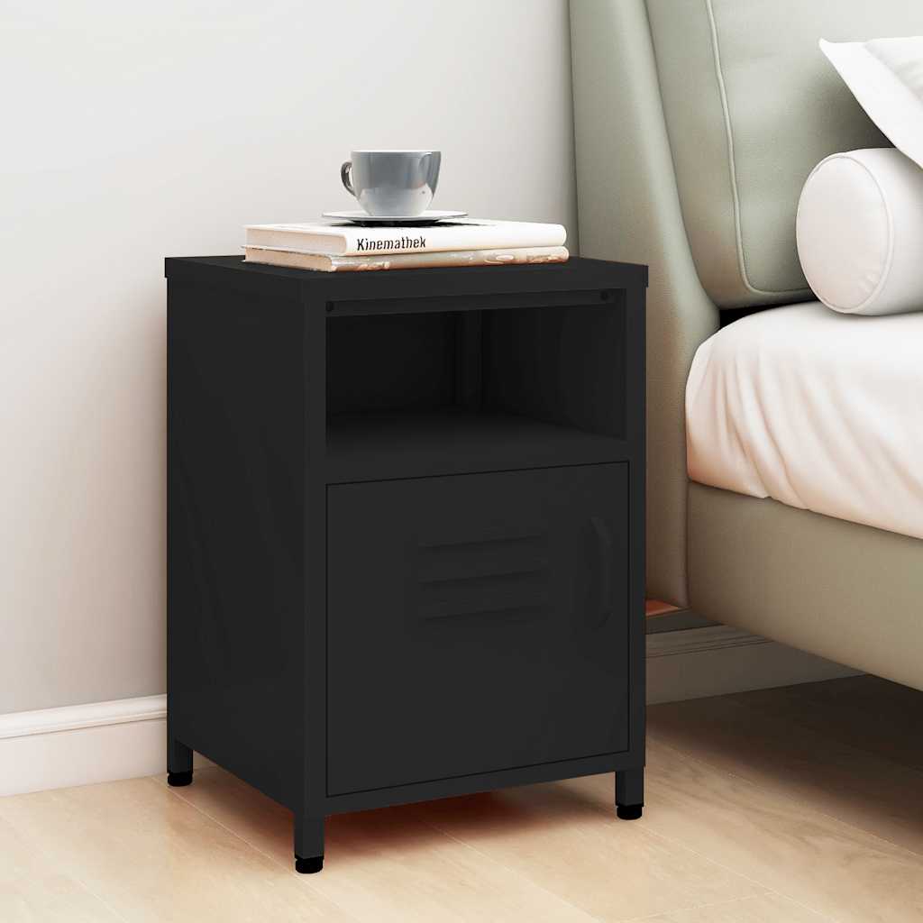 vidaXL Nightstand | Black | Steel | 35x35x51 cm | Levelers | Nightstand | Square
