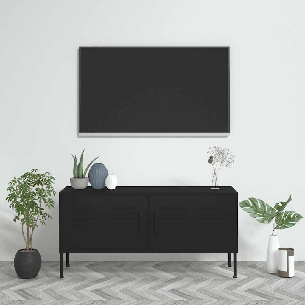 vidaXL TV Cabinet | Black | Steel | Medium | Adjustable Feet | TV Cabinet