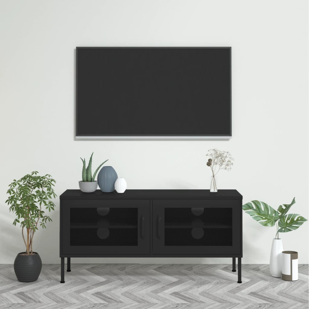 vidaXL Tv Cabinet | Black | Steel | 105 x 35 x 50 cm |  Levelers  | TV Cabinet