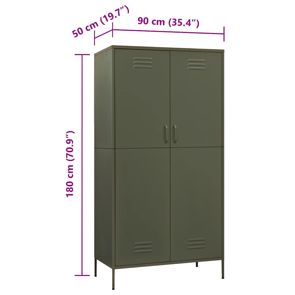 vidaXL Wardrobe Olive Green 90x50x180 cm Steel