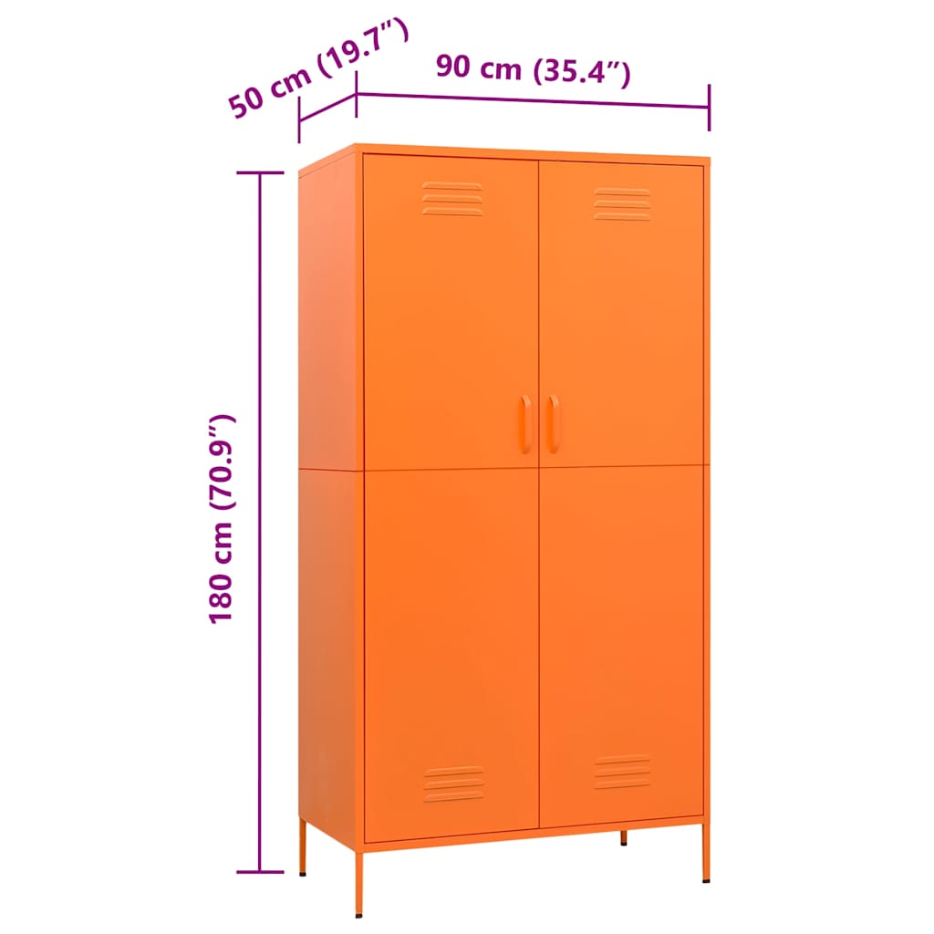 336246 vidaXL Wardrobe Orange 90x50x180 cm Steel