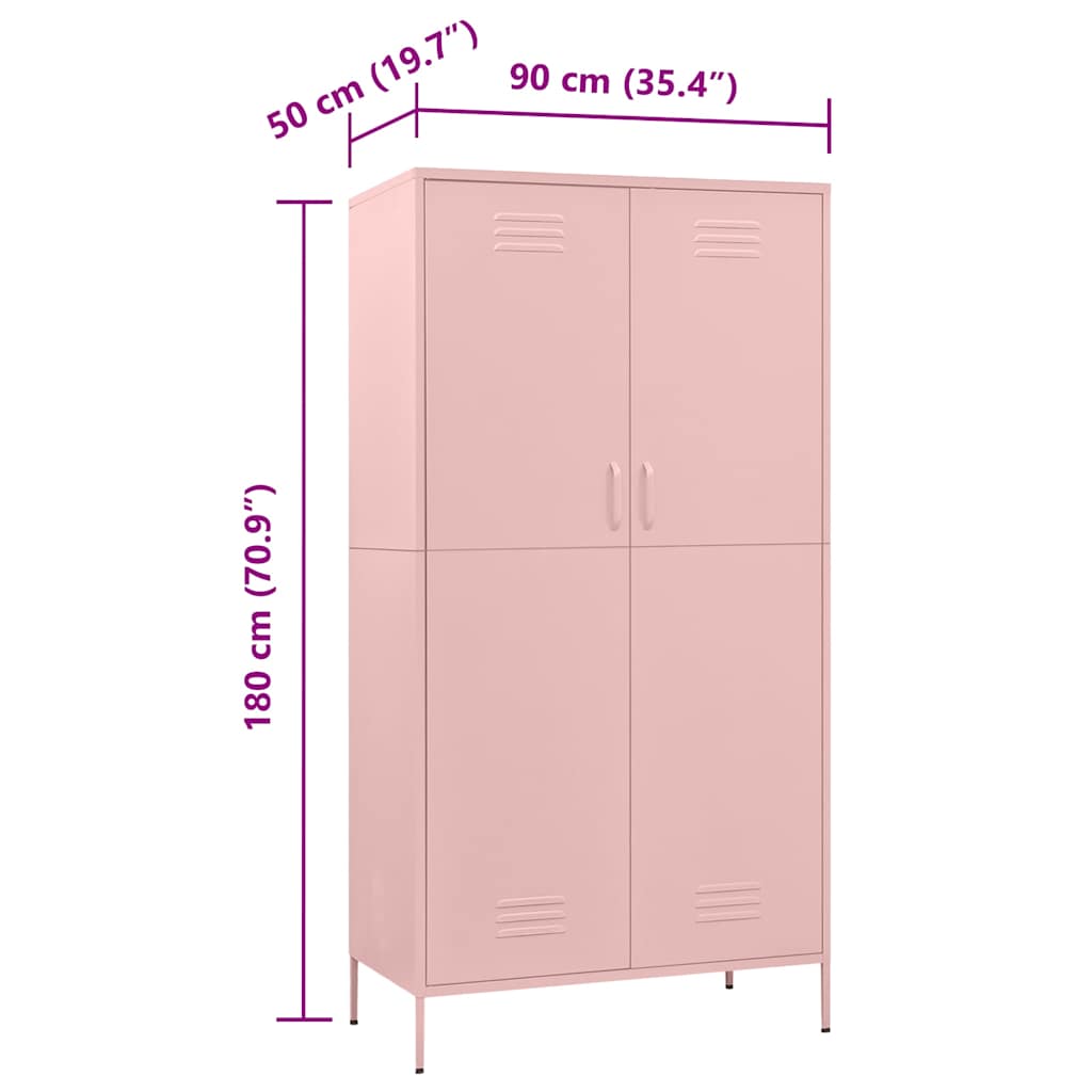 336247 vidaXL Wardrobe Pink 90x50x180 cm Steel