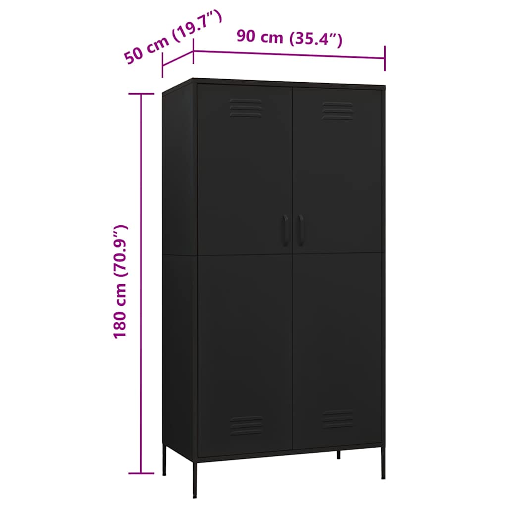 336250 vidaXL Wardrobe Black 90x50x180 cm Steel