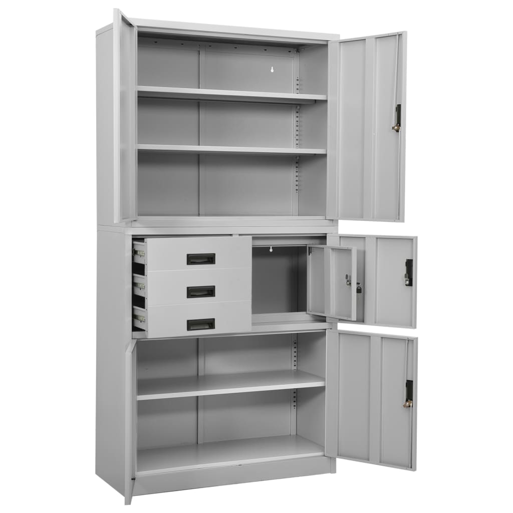vidaXL Office Cabinet | Light Grey | Steel | Large | Smooth-Closing