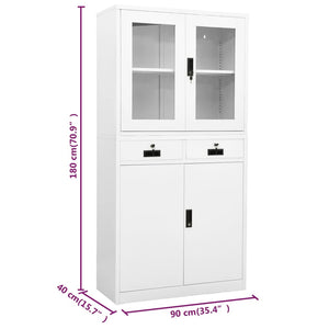 vidaXL Office Cabinet White 90x40x180 cm Steel and Tempered Glass