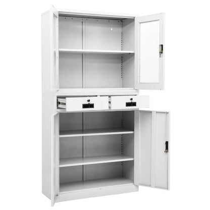 vidaXL Office Cabinet White 90x40x180 cm Steel and Tempered Glass