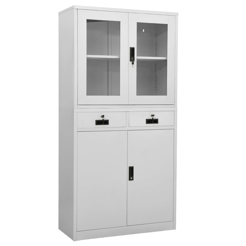 vidaXL Office Cabinet Light Grey 90x40x180 cm Steel and Tempered Glass