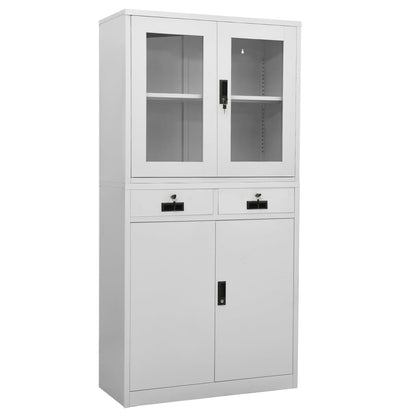 vidaXL Office Cabinet Light Grey 90x40x180 cm Steel and Tempered Glass