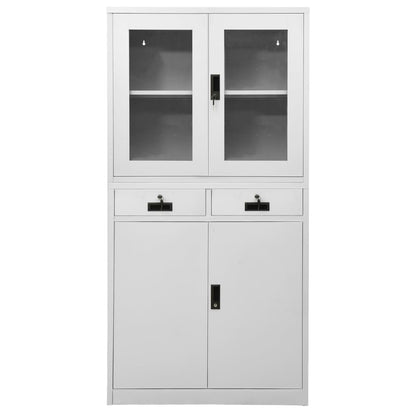 vidaXL Office Cabinet Light Grey 90x40x180 cm Steel and Tempered Glass