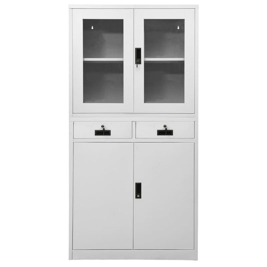 vidaXL Office Cabinet Light Grey 90x40x180 cm Steel and Tempered Glass
