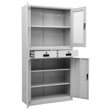 vidaXL Office Cabinet Light Grey 90x40x180 cm Steel and Tempered Glass