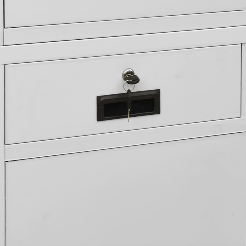 vidaXL Office Cabinet Light Grey 90x40x180 cm Steel and Tempered Glass
