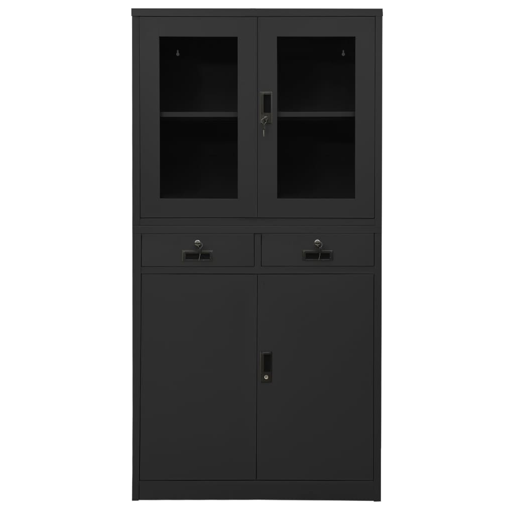vidaXL Office Cabinet Anthracite 90x40x180 cm Steel and Tempered Glass