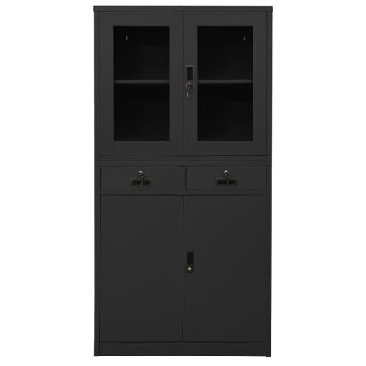 vidaXL Office Cabinet Anthracite 90x40x180 cm Steel and Tempered Glass