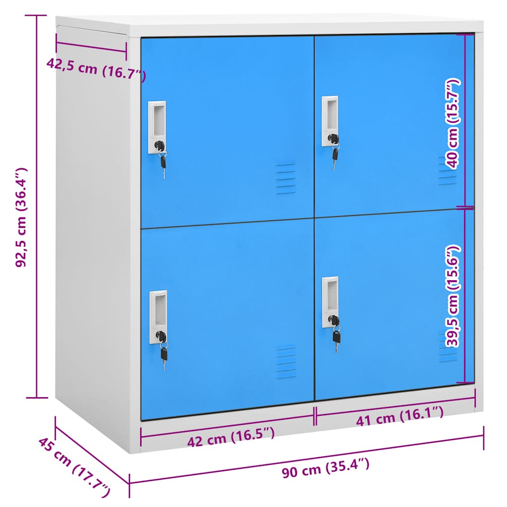 vidaXL Locker Cabinet Light Grey and Blue 90x45x92.5 cm Steel