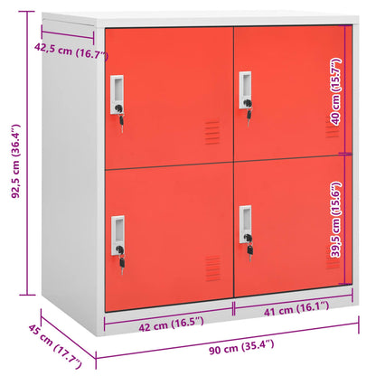 vidaXL Locker Cabinet Light Grey and Red 90x45x92.5 cm Steel