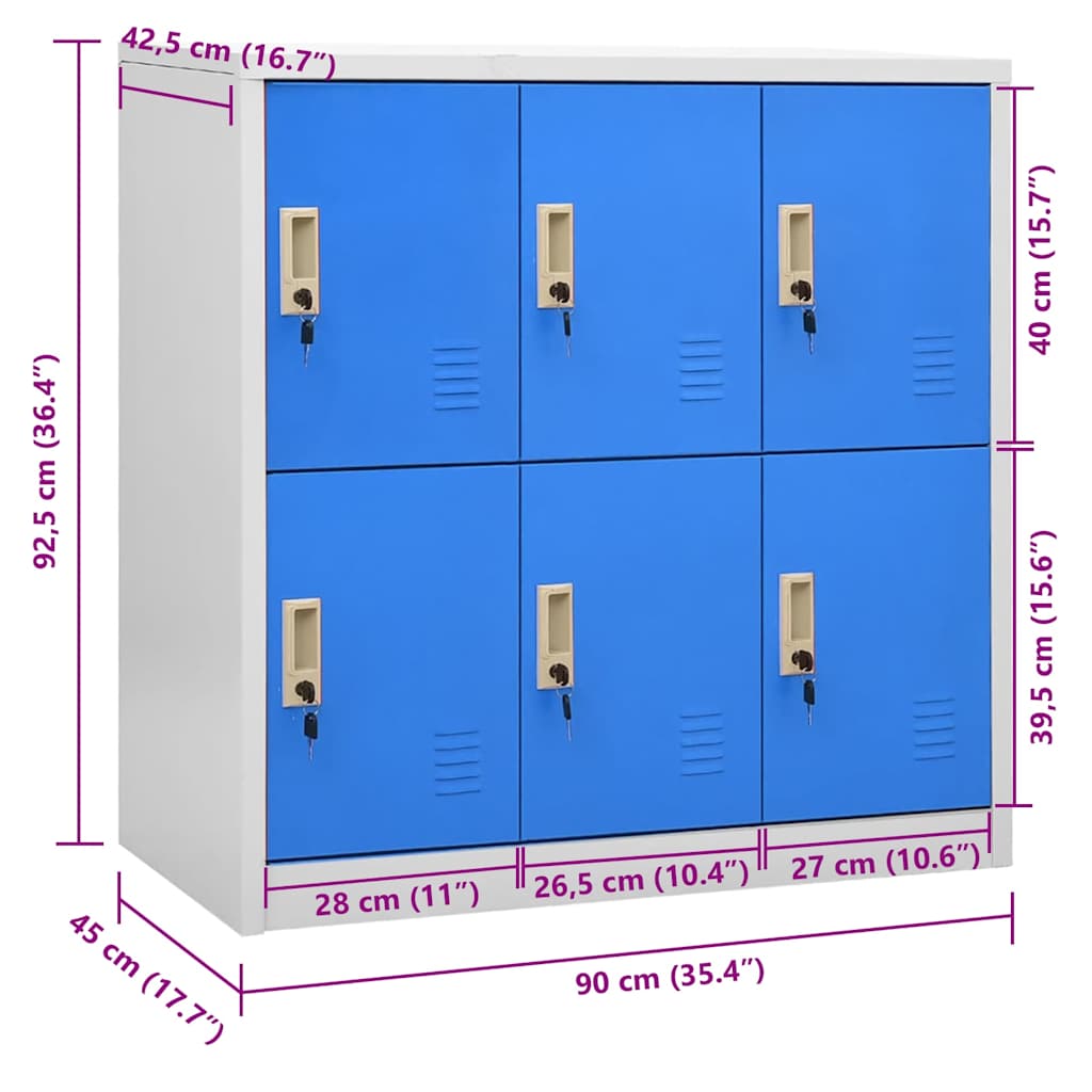 vidaXL Locker Cabinet | Light Grey and Blue | Steel | Medium