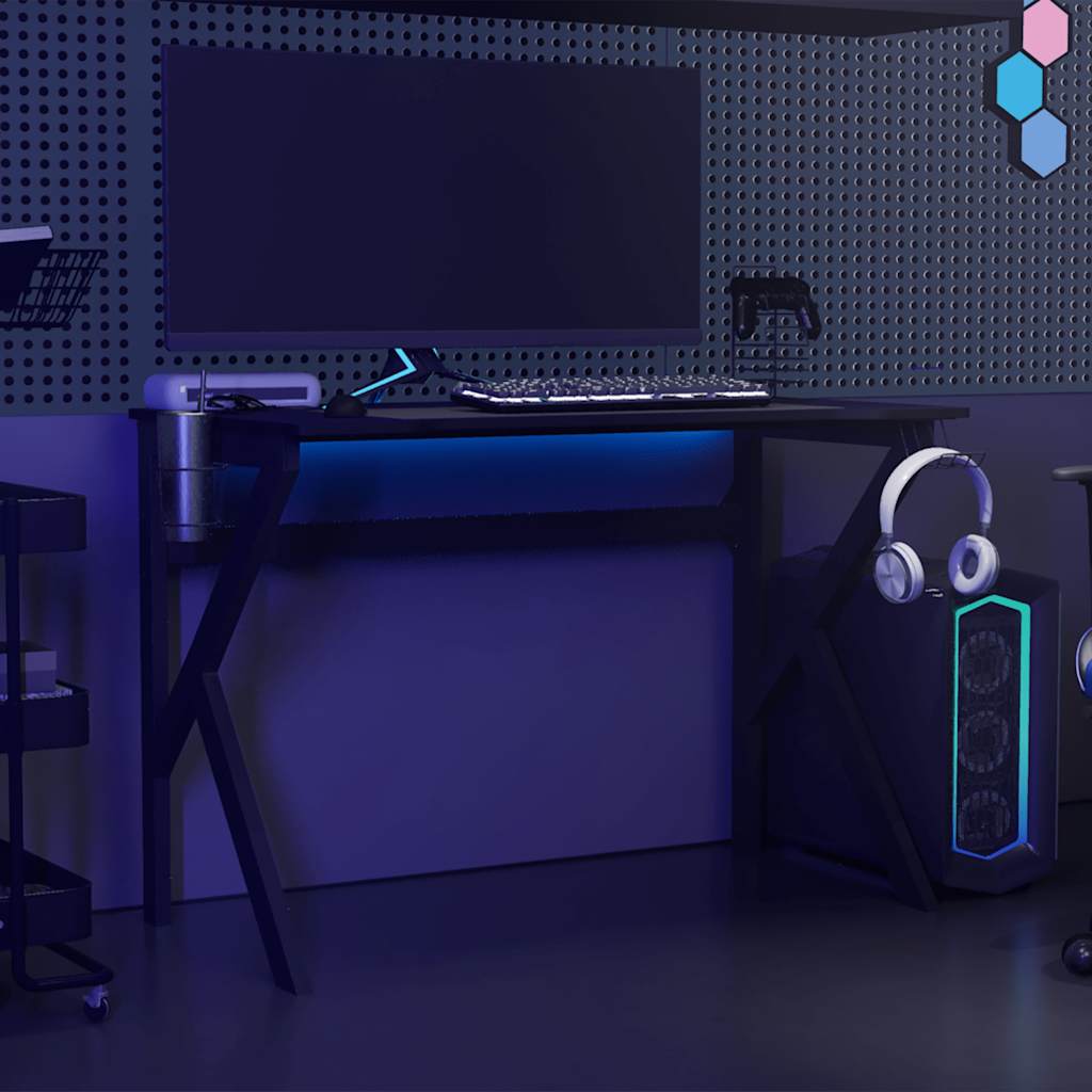 vidaXL Gaming Desk with K Shape Legs Black 110x60x75 cm