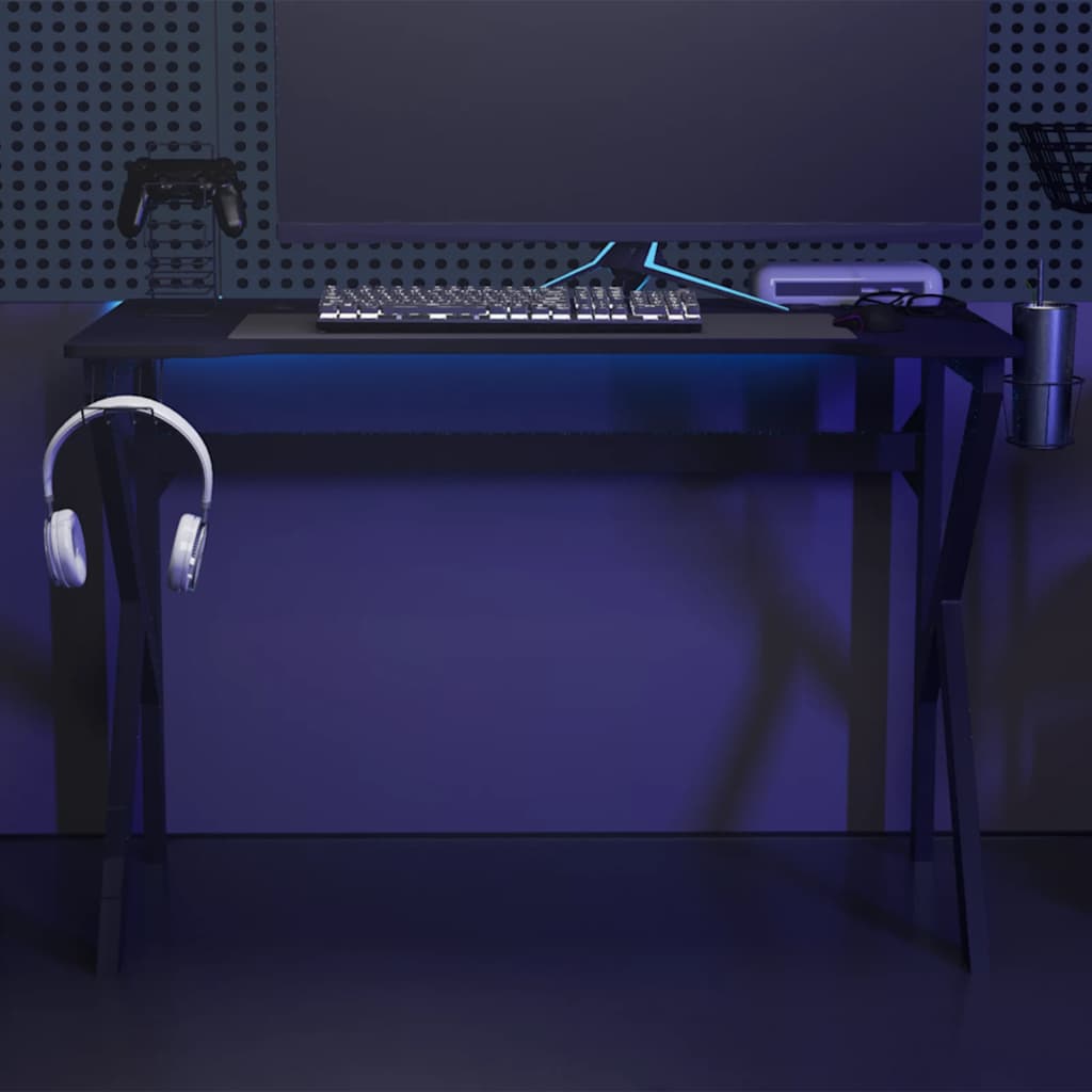 vidaXL Gaming Desk with K Shape Legs Black 110x60x75 cm