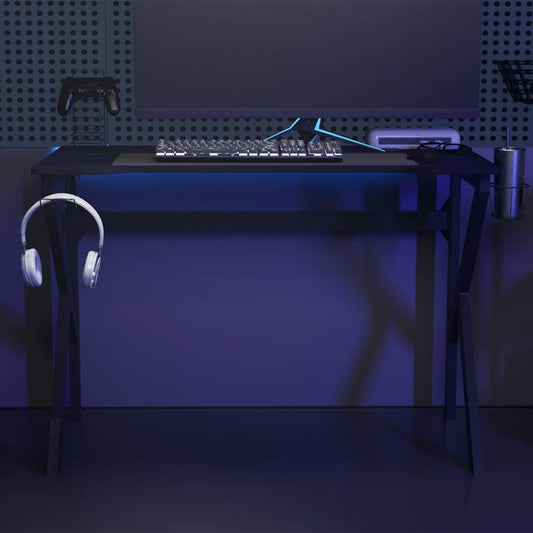 vidaXL Gaming Desk with K Shape Legs Black 110x60x75 cm