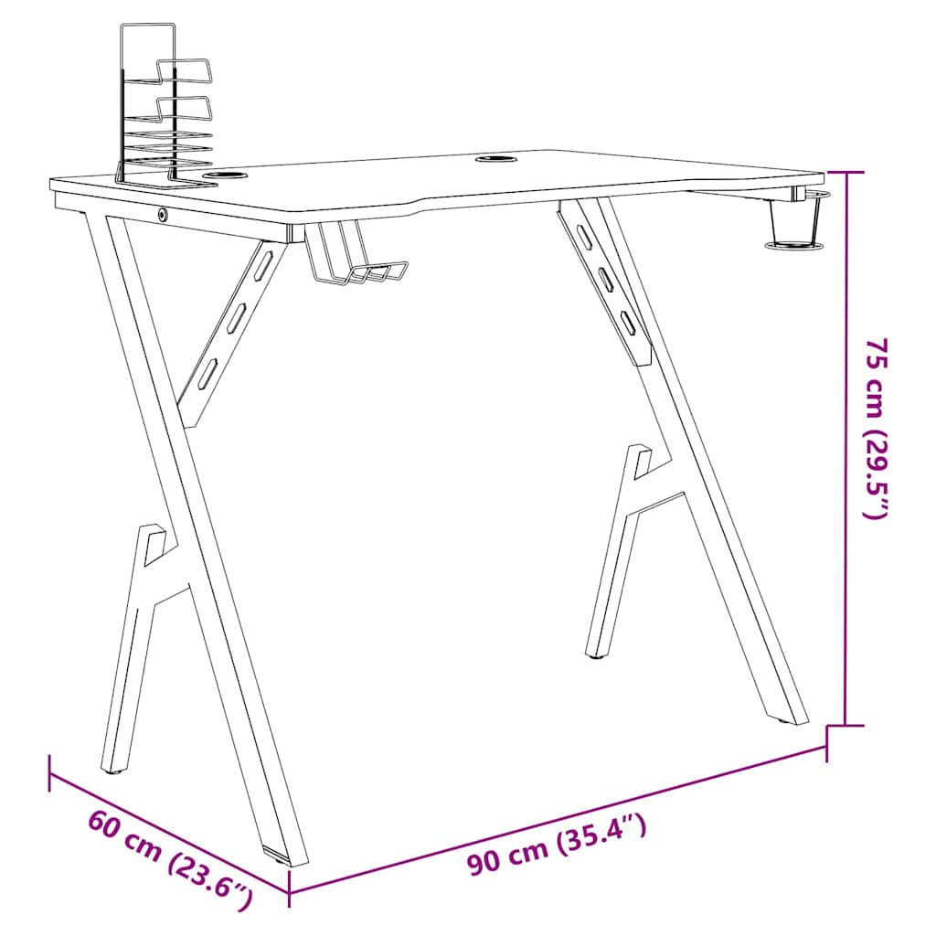 vidaXL Gaming Desk with Y Shape Legs Black 90x60x75 cm