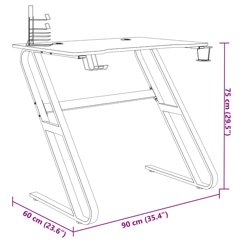 vidaXL Gaming Desk with ZZ Shape Legs Black 90x60x75 cm
