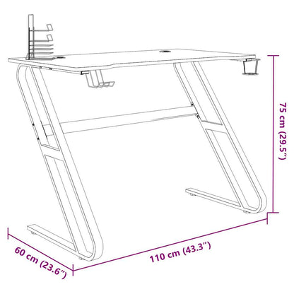 vidaXL Gaming Desk with ZZ Shape Legs Black 110x60x75 cm