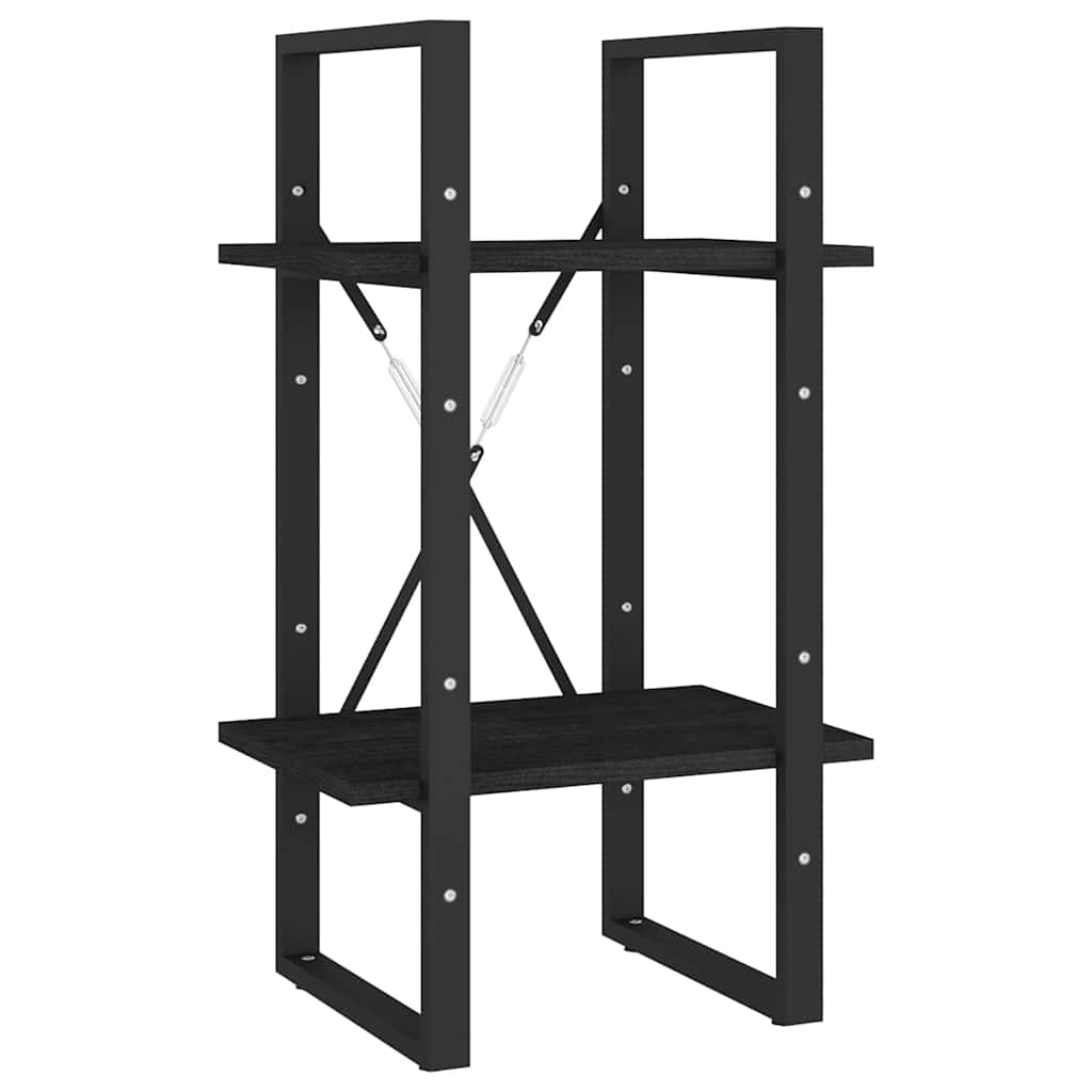 806416 vidaXL 2-Tier Book Cabinet Black 40x30x70 cm Solid Wood Pine