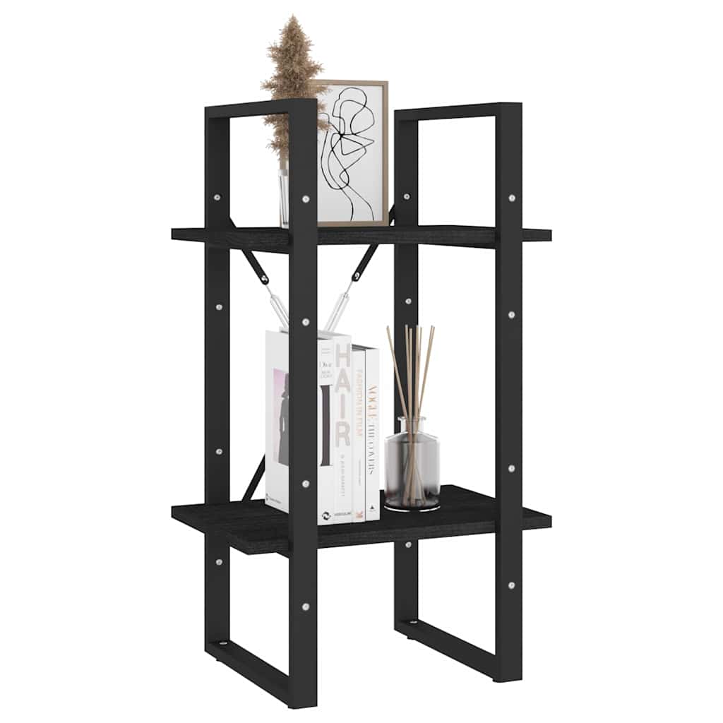 806416 vidaXL 2-Tier Book Cabinet Black 40x30x70 cm Solid Wood Pine
