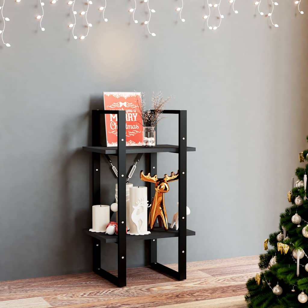 806416 vidaXL 2-Tier Book Cabinet Black 40x30x70 cm Solid Wood Pine