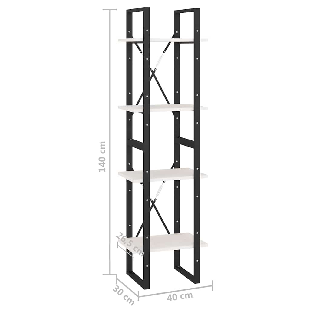 806423 vidaXL 4-Tier Book Cabinet White 40x30x140 cm Solid Wood Pine