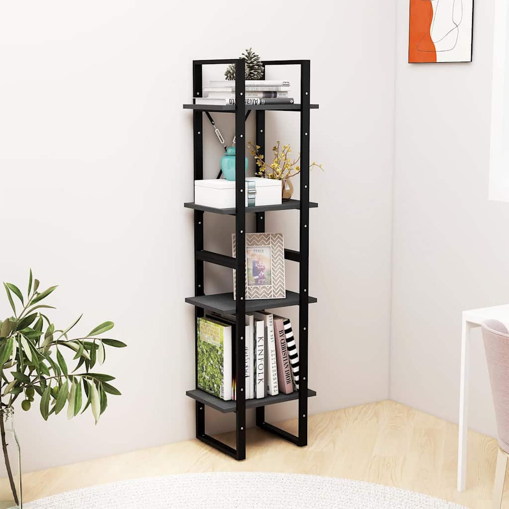 806424 vidaXL 4-Tier Book Cabinet Grey 40x30x140 cm Solid Wood Pine