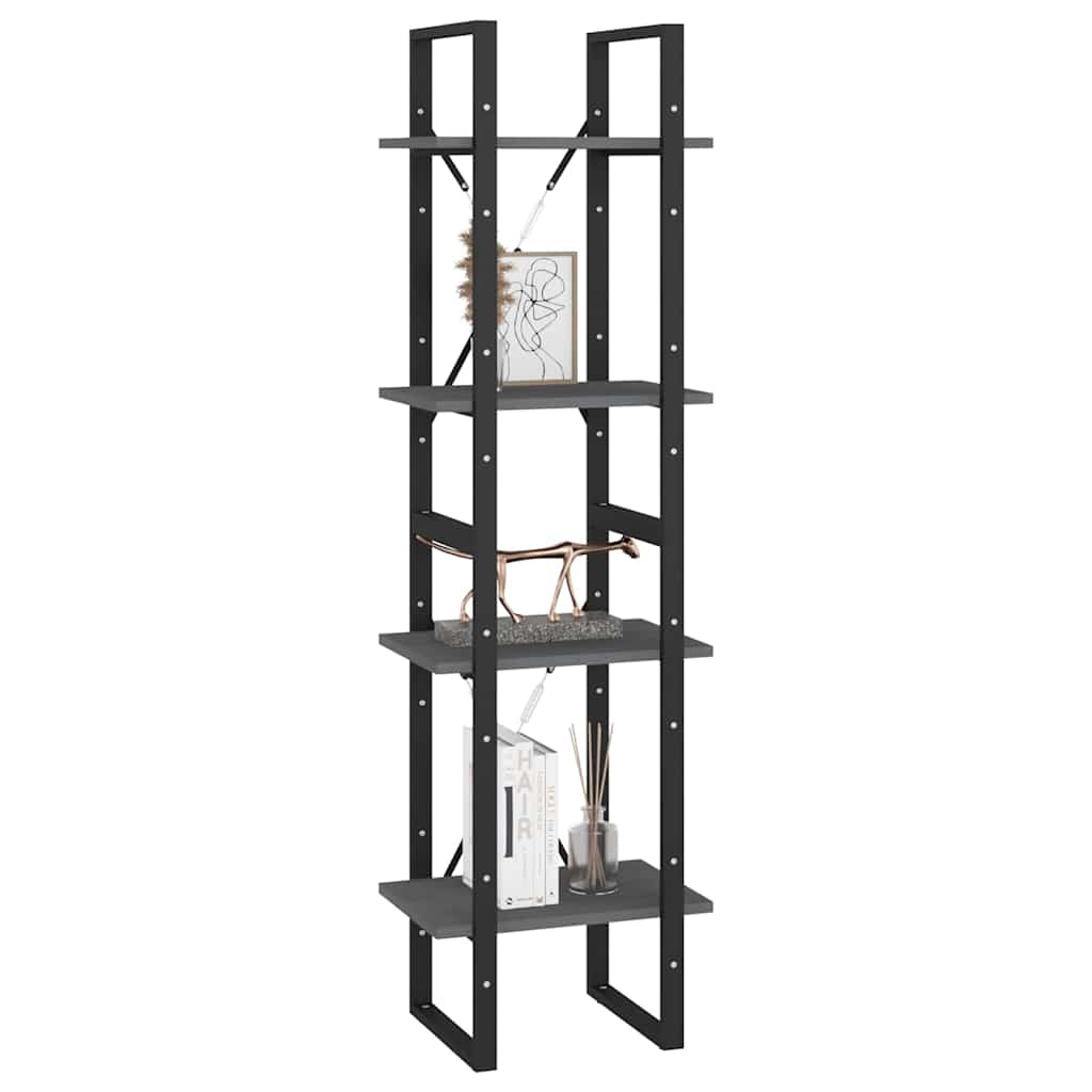 806424 vidaXL 4-Tier Book Cabinet Grey 40x30x140 cm Solid Wood Pine