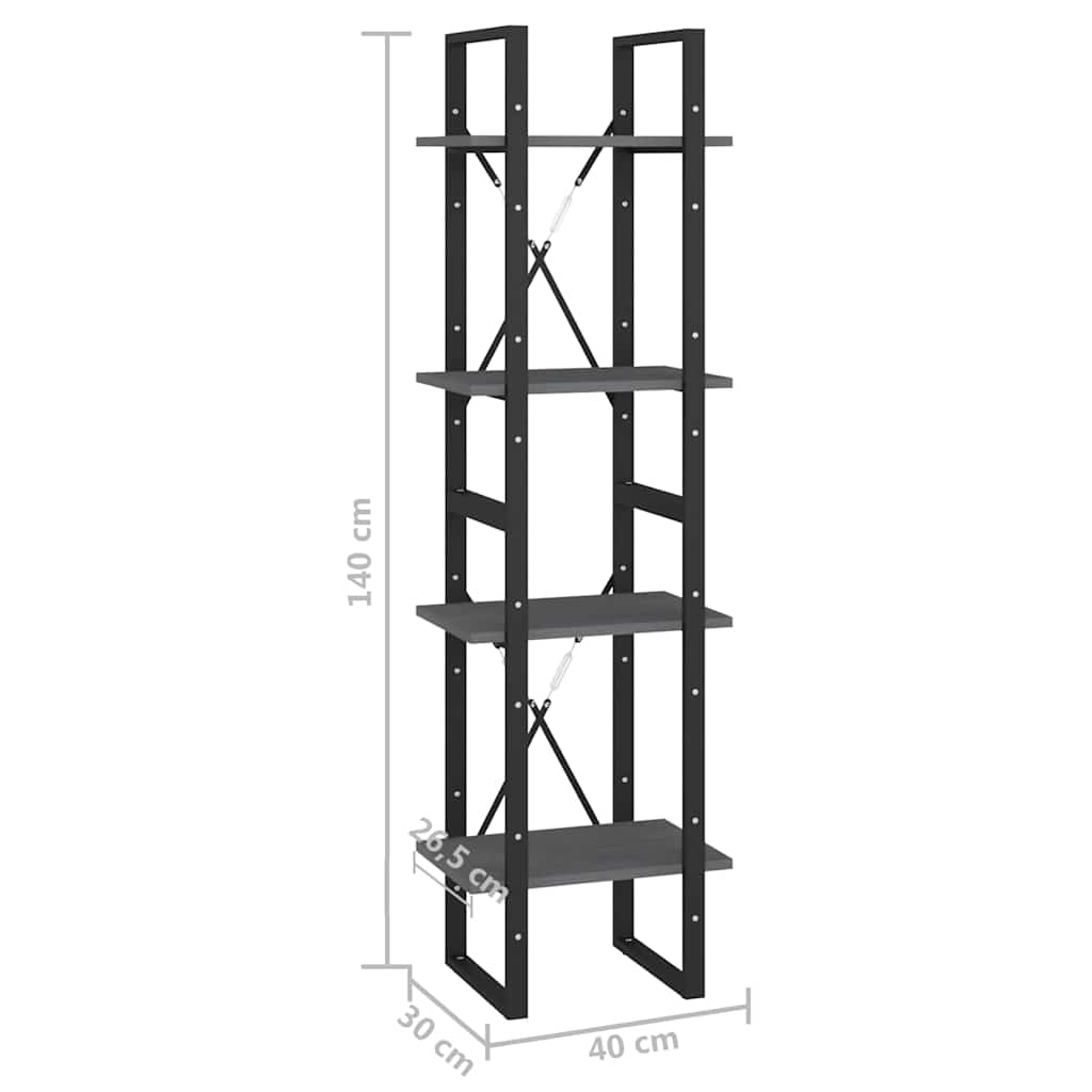 806424 vidaXL 4-Tier Book Cabinet Grey 40x30x140 cm Solid Wood Pine