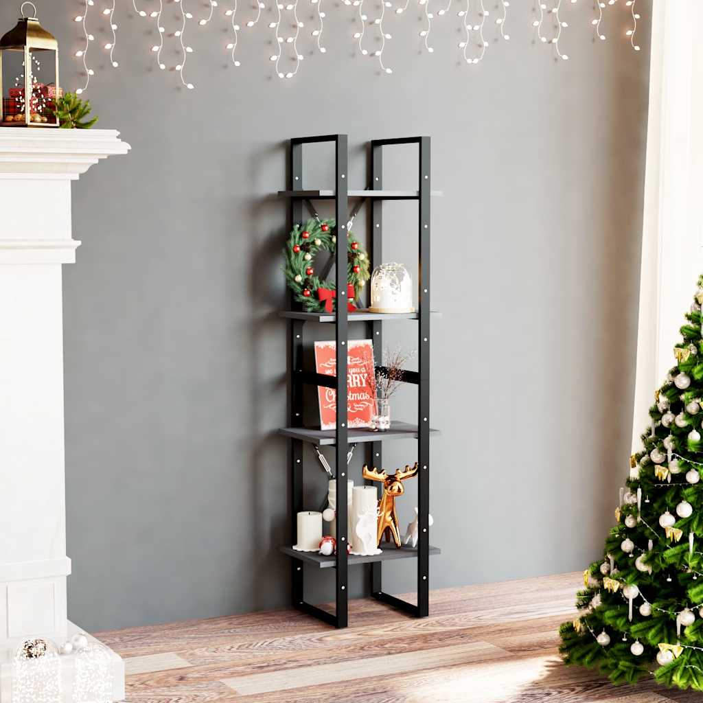 806424 vidaXL 4-Tier Book Cabinet Grey 40x30x140 cm Solid Wood Pine