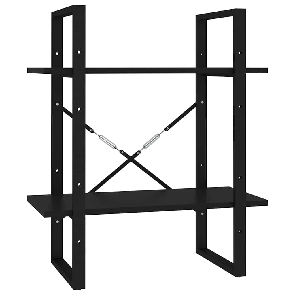 806428 vidaXL 2-Tier Book Cabinet Black 60x30x70 cm Engineered Wood