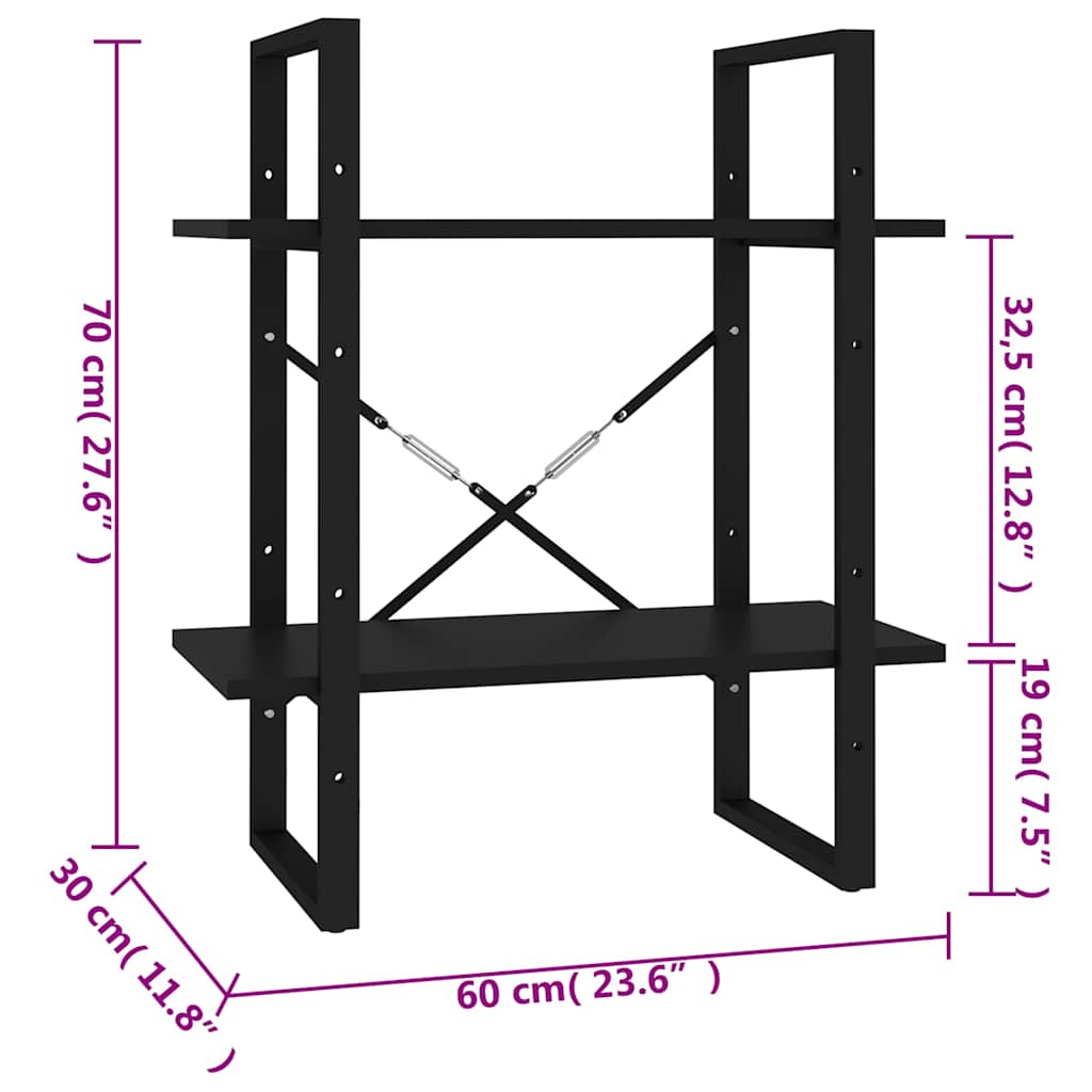 806428 vidaXL 2-Tier Book Cabinet Black 60x30x70 cm Engineered Wood
