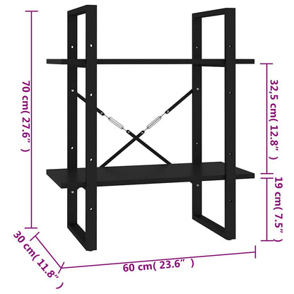 806428 vidaXL 2-Tier Book Cabinet Black 60x30x70 cm Engineered Wood