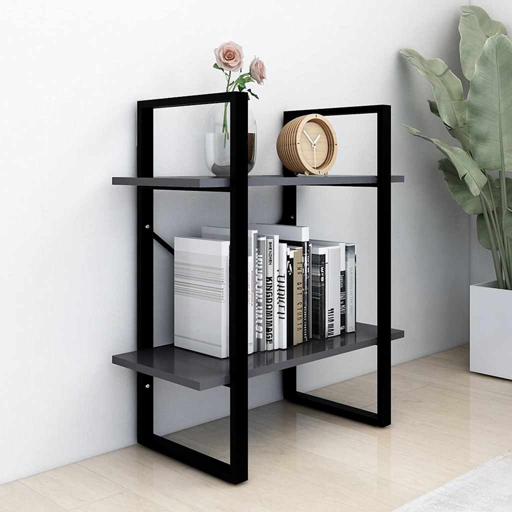 806429 vidaXL 2-Tier Book Cabinet Grey 60x30x70 cm Engineered Wood