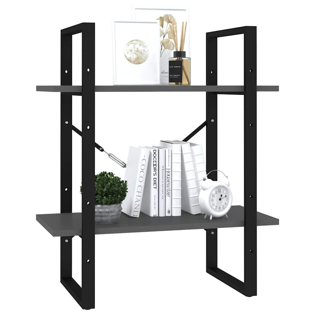 806429 vidaXL 2-Tier Book Cabinet Grey 60x30x70 cm Engineered Wood