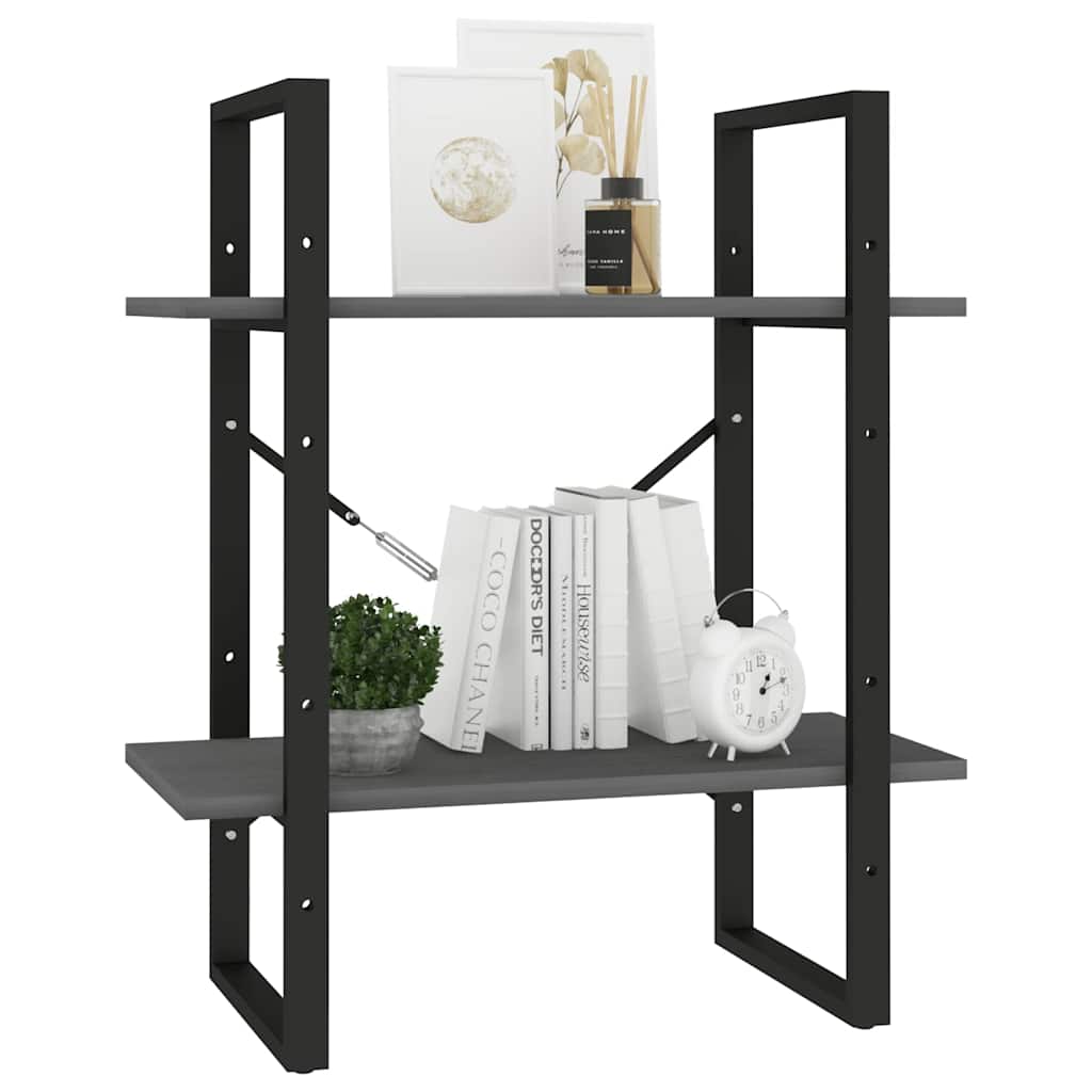 806434 vidaXL 2-Tier Book Cabinet Grey 60x30x70 cm Solid Wood Pine
