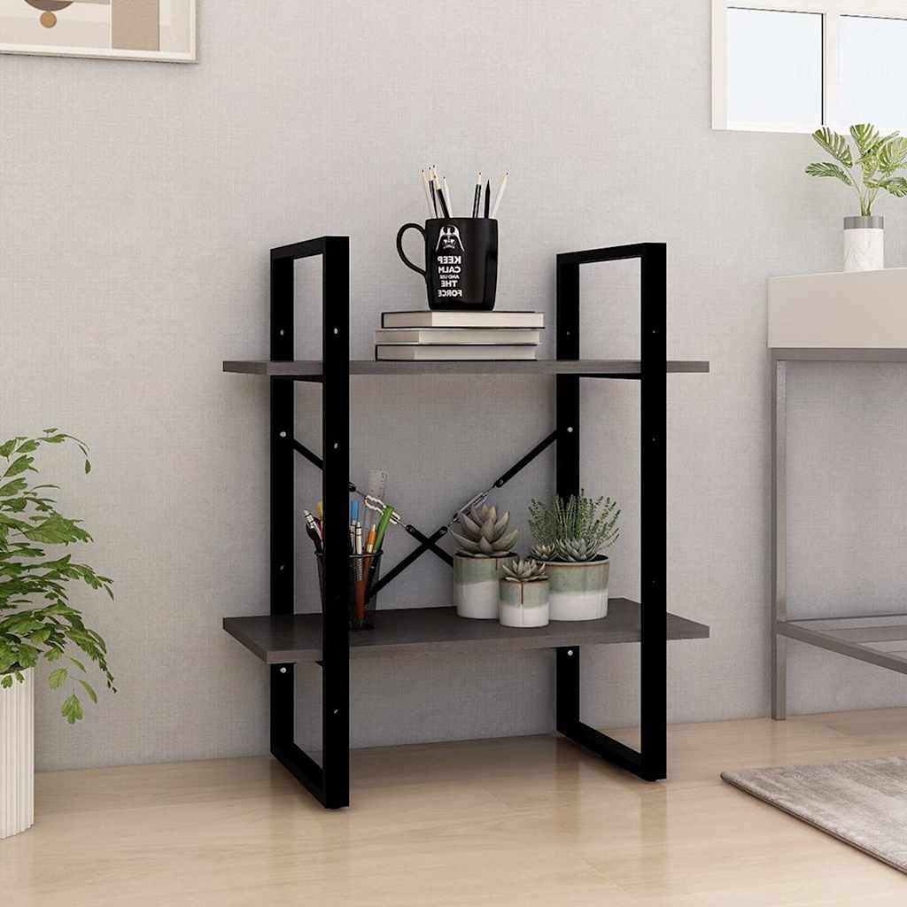 806434 vidaXL 2-Tier Book Cabinet Grey 60x30x70 cm Solid Wood Pine