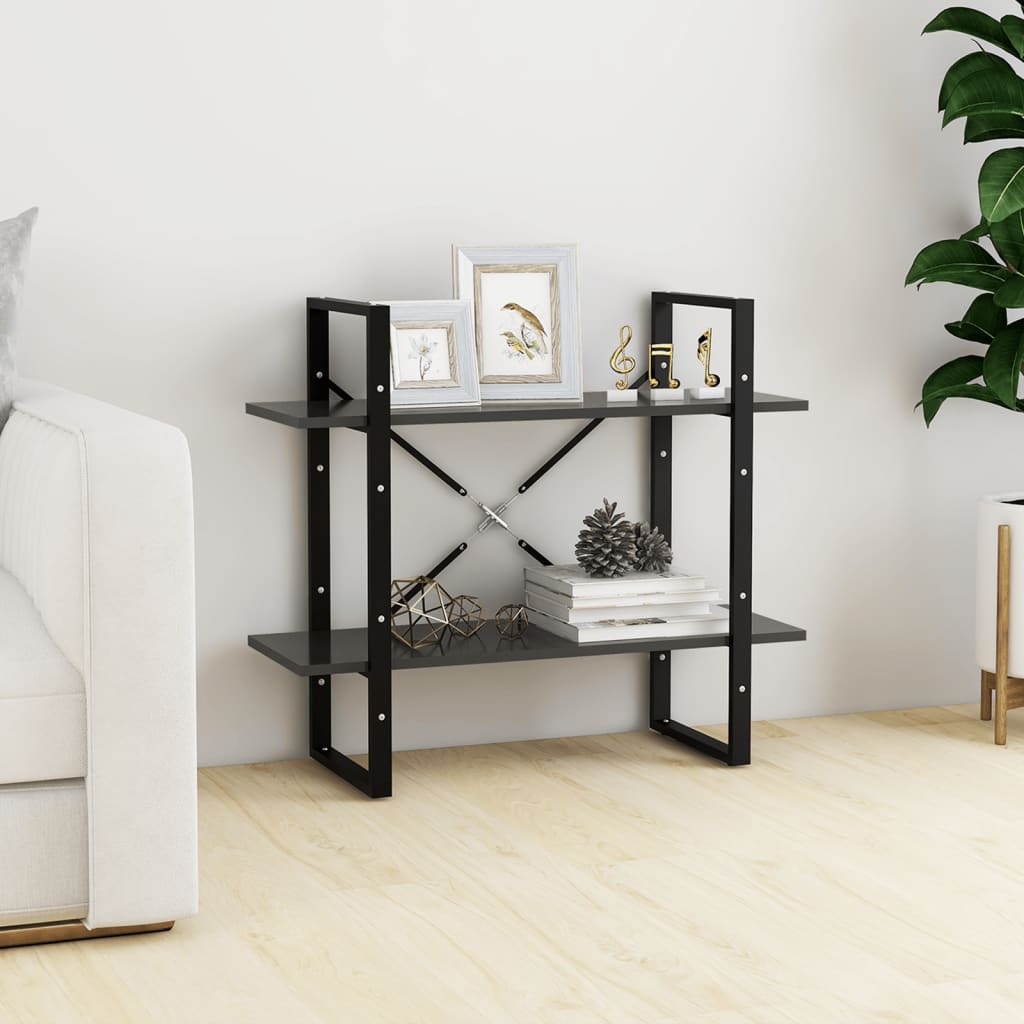 806449 vidaXL 2-Tier Book Cabinet Grey 80x30x70 cm Engineered Wood