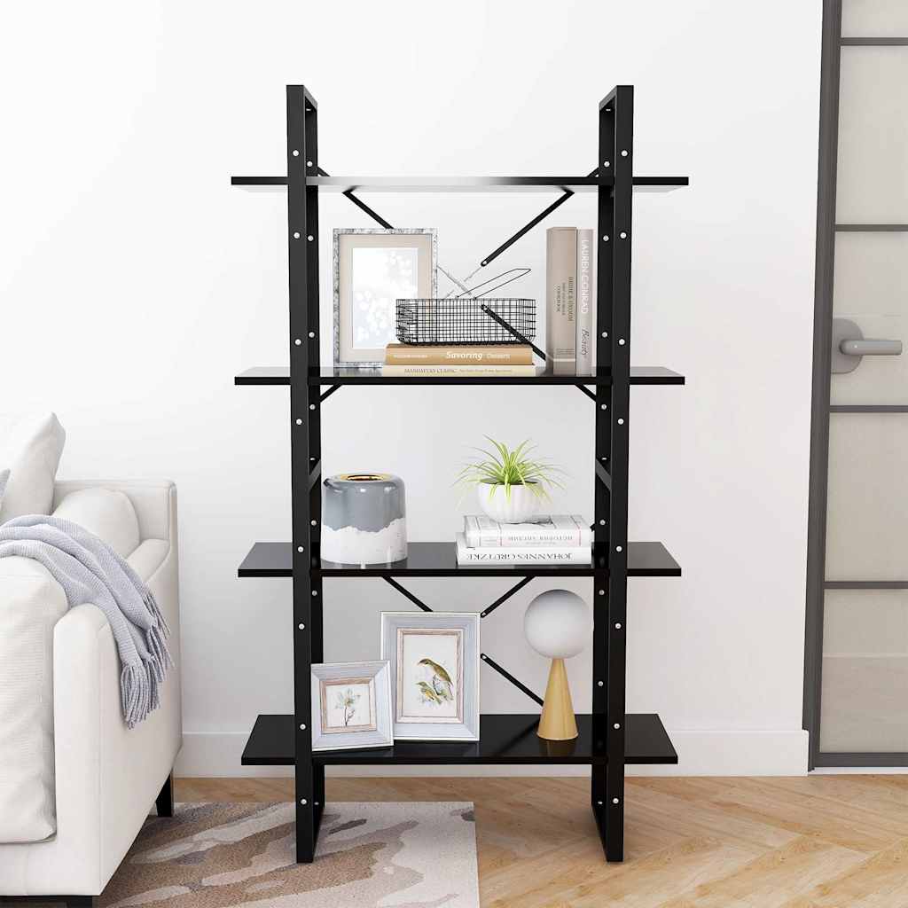 806458 vidaXL 4-Tier Book Cabinet Black 80x30x140 cm Engineered Wood