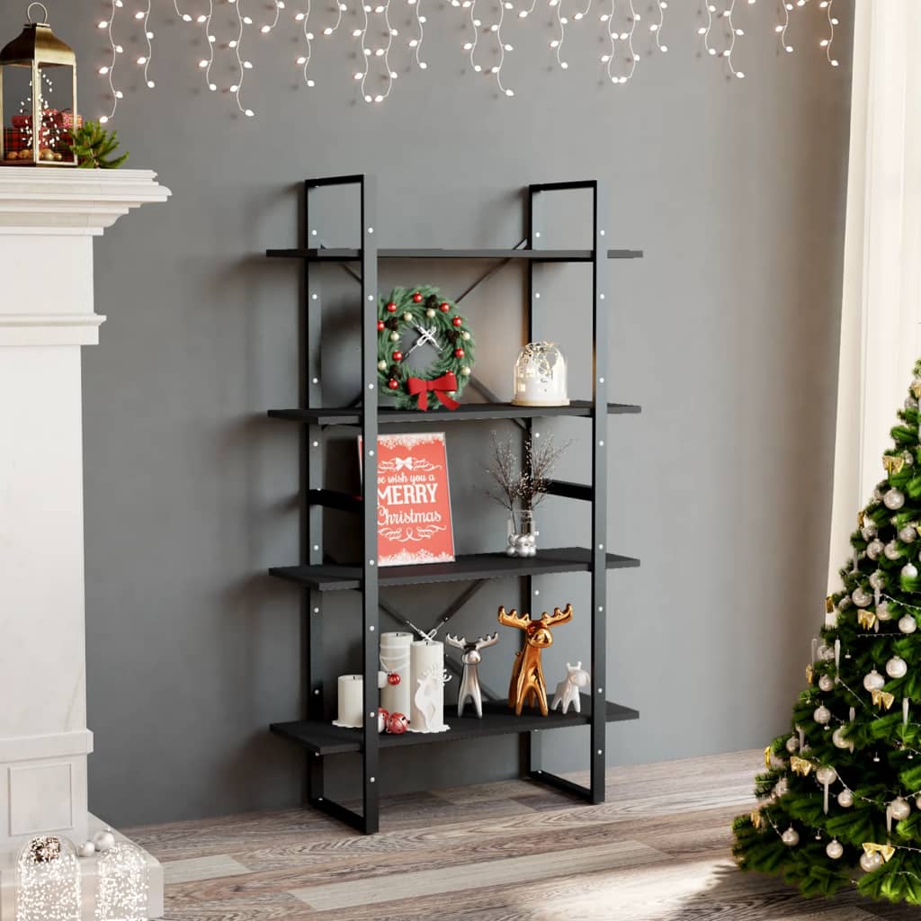 806459 vidaXL 4-Tier Book Cabinet Grey 80x30x140 cm Engineered Wood