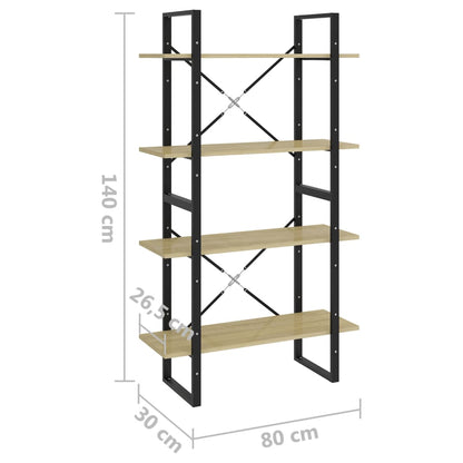 vidaXL 4-Tier Book Cabinet Sonoma Oak 80x30x140 cm Engineered Wood