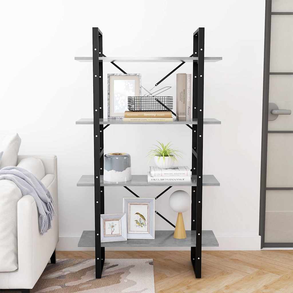 806461 vidaXL 4-Tier Book Cabinet Concrete Grey 80x30x140 cm Engineered Wood