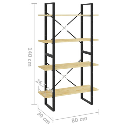 vidaXL 4-Tier Book Cabinet 80x30x140 cm Solid Pine Wood